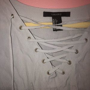 Grayish blue lace up T-shirt